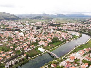 Aerial view of the bridge and the city of Hercegovacka Gracanica in Trebinje. Bosnia and Hercegovina