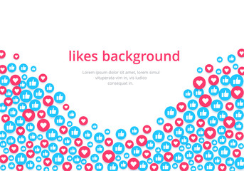 flat image on a white background, round icons with likes and hearts, social networks and the Internet