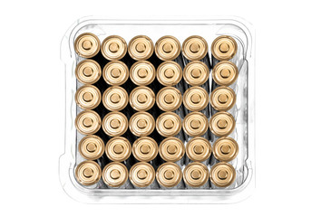 Case of New AA Batteries Isolated on White With Copy Space