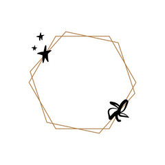 Floral frame with gold lines and ink flower clip art vector EPS