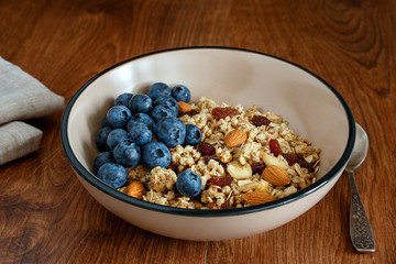 Granola with yogurt and blueberries