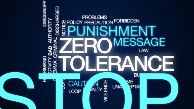 Zero tolerance animated word cloud. Kinetic typography.