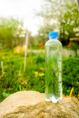 bottle of water on green grass