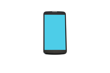 Smartphone with blue screen on white background. Space for text.