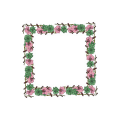Hand drawn doodle style succulent and orchid flowers square.wreath. floral design element. isolated on white background. stock vector illustration
