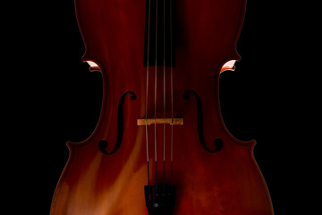 Cello closeup on black background