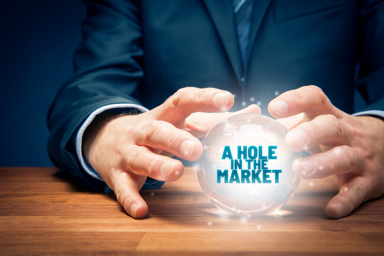 A hole in the market concept with crystal ball