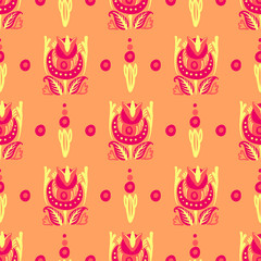 Hand Drawn pattern with summer flowers and herbs vintage Hohloma floral elements. Blue Yellow on white