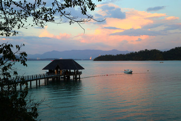 sunset on Gaya Island overlooking the Jetty and Kota Kinabalu (Borneo) - Gaya Island Sabah Malaysia Asia