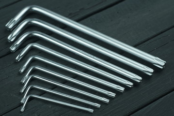 hex wrench set on a table