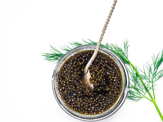 Black sturgeon caviar and silver spoon