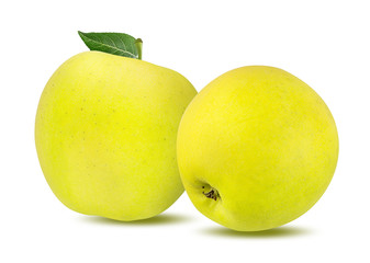 Fresh yellow apple isolated on white background with clipping path
