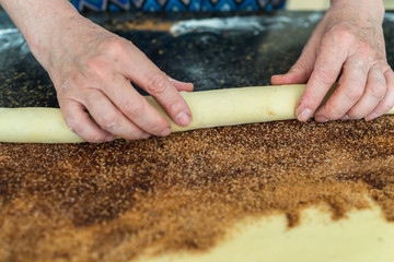 mother preparing a dough 