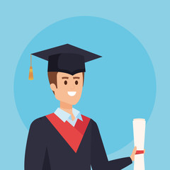 man university graduation with rope and academic diploma