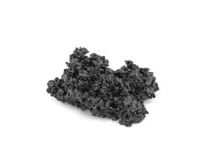 Piece of fresh asphalt isolated on white background. Pile of black raw asphalt.