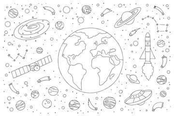 Colorful vector hand drawn doodle cartoon set of SPACE theme items, objects and symbols - 267660382