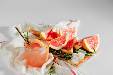 Homemade Cocktail making. Grapefruit and Rosemary cocktail.  Refreshing and non-alcoholic drink...