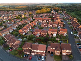 Aerial View of UK Houses in Sunset Glow