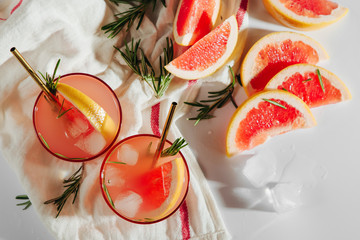 Homemade Cocktail making. Grapefruit and Rosemary cocktail.  Refreshing and non-alcoholic drink...