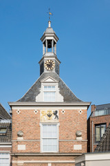 Fototapeta na wymiar Gate Waterpoort with tower and clock. Tiel, The Netherlands