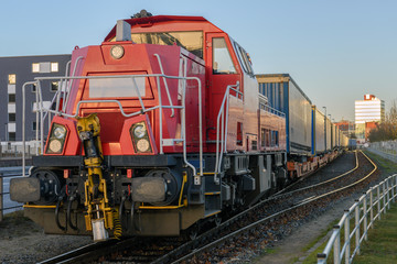 freight train in the city close up