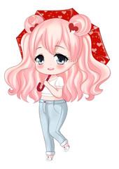 girl with red hair rainy day