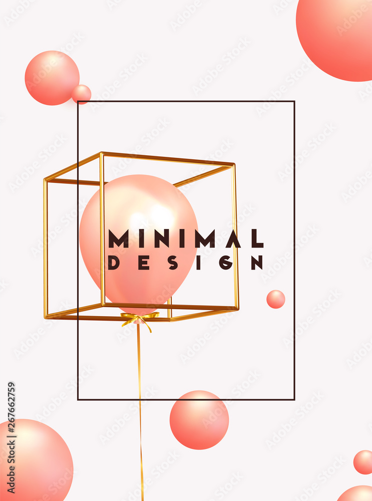Poster Minimal design background with realistic 3d objects of different shapes