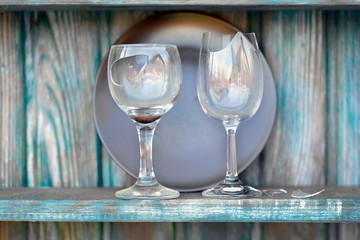 Two broken wine glasses