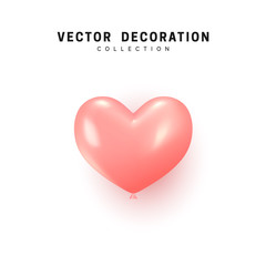 Pink heart realistic balloon isolated on white background.