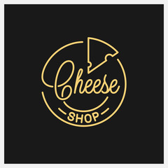 Cheese shop logo. Round linear logo of cheese