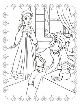 Coloring Book Of Beautiful Girl And Stepmother