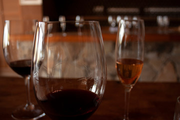 Wine glasses for tasting the red wine shows the density by forming the so-called legs or tears inside the container