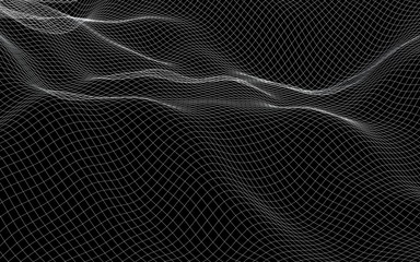 Abstract landscape background. Cyberspace gray grid. hi tech network. 3D illustration