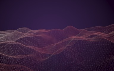 Abstract landscape background. Cyberspace purple grid. hi tech network. 3D illustration
