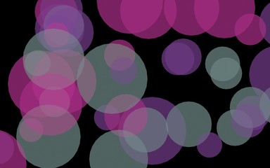 Multicolored translucent circles on a dark background. Pink tones. 3D illustration