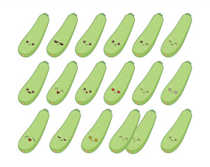 Zucchini cute kawaii mascot. Set kawaii food faces