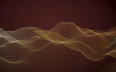 Abstract landscape on a brown background. Cyberspace grid. hi tech network. 3D illustration