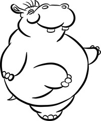 Monochrom cartoon dancing hippopotamus illustration.