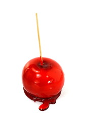 Toffee apple on white background.