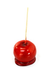 Toffee apple on white background.