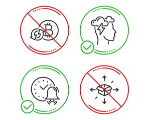 Do or Stop. Refresh bitcoin, Alarm bell and Mindfulness stress icons simple set. Parcel delivery sign. Update cryptocurrency, Time, Cloud storm. Logistics service. Business set. Vector