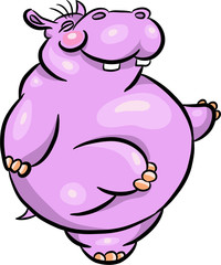 Colorful cartoon dancing hippopotamus illustration.