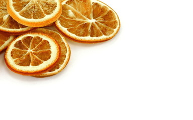 Dried orange slices isolated on white background.