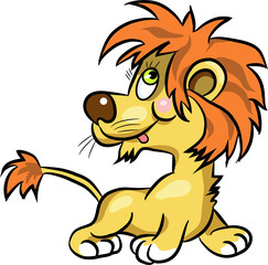 Colorful cartoon comic young lion illustration.
