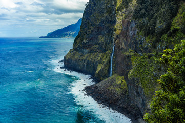 Ponta do Poiso waterfall on the north coast of the Madeira, Portugal