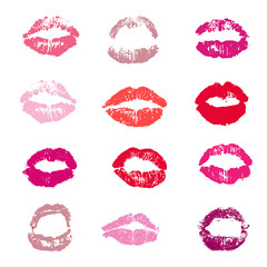 Female Red Lips Lipstick Kiss Print Set White background