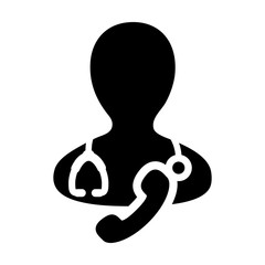 Doctor consultation icon vector male person profile avatar with stethoscope and phone for medical health care consultation in glyph pictogram illustration