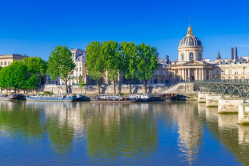 Fototapeta na wymiar Paris, the Pont des Arts on the Seine, and the Institut de France, beautiful monument