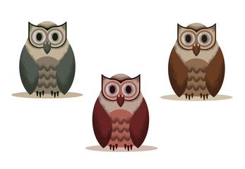 set of owl vector with noises on a transparent background of different shades