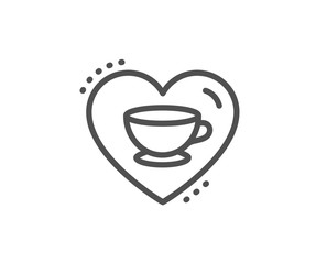 Love coffee line icon. Hot cappuccino cup sign. Heart with mug symbol. Quality design element. Linear style love coffee icon. Editable stroke. Vector